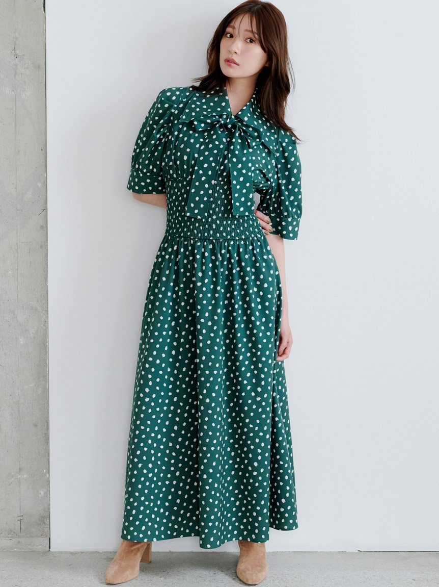 【SALE／50%OFF】SNIDEL ドットボウタイシャツワンピース スナイデル ワンピース・ドレス ワンピース グリーン ブラック【送料無料】