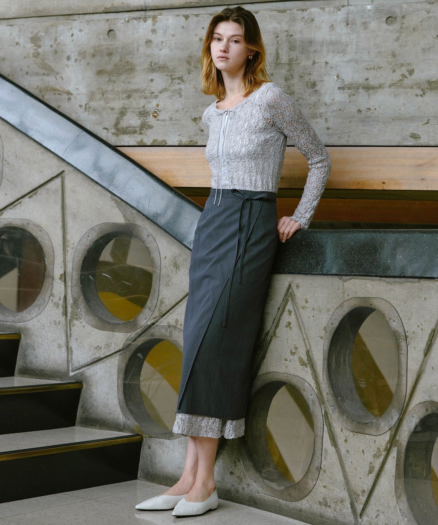 UNITED ARROWS green label relaxing ＜SEASONAL COLLECTION＞ラップ レイヤード スカート ユナイテッドアローズ グリーンレーベルリラクシング スカート ロング・マキシスカート グレー【送料無料】