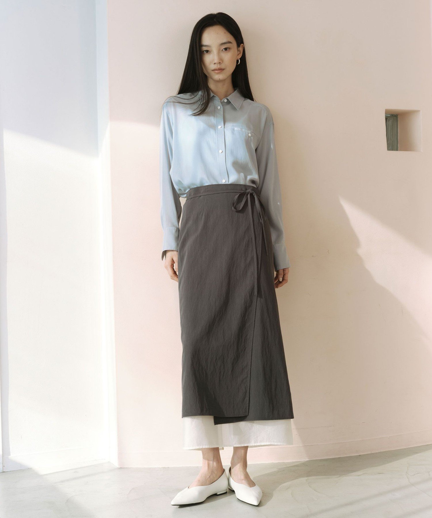 UNITED ARROWS green label relaxing ＜SEASONAL COLLECTION＞ラップ レイヤード スカート ユナイテッドアローズ グリーンレーベルリラクシング スカート ロング・マキシスカート グレー【送料無料】