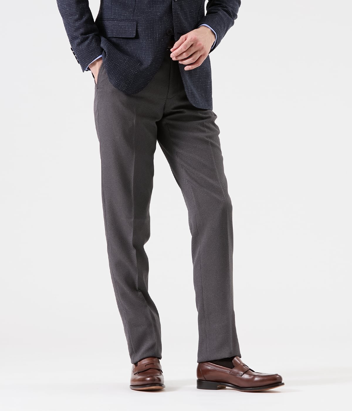 NEWYORKER MEN 【ストレッチ】ピンヘッド スラックス ニューヨーカー パンツ スラックス・ドレスパンツ ネイビー