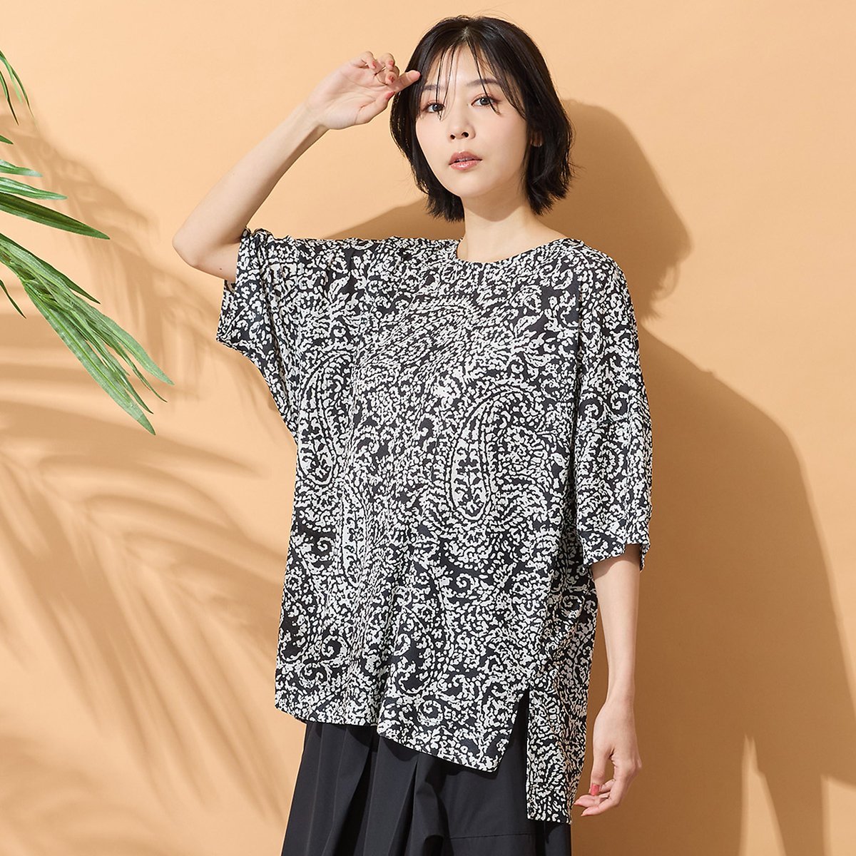 PISANO 【手洗いOK・セットアップ対応】ペイズリープリントカットソー ピサーノ トップス カットソー・Tシャツ ブルー ブラック