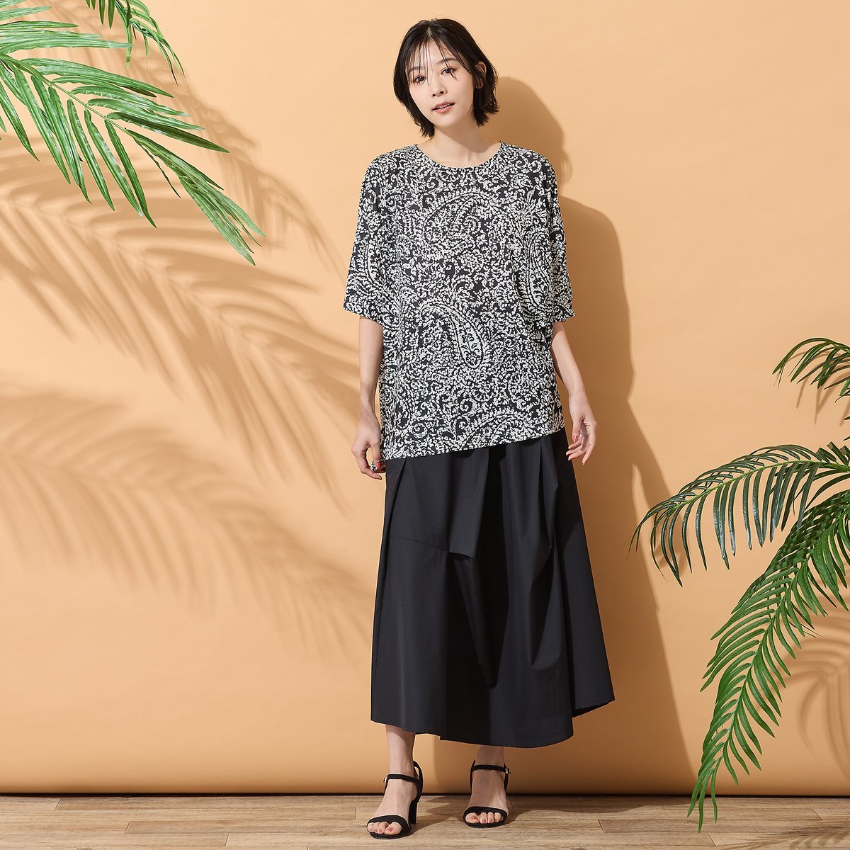 PISANO 【手洗いOK・セットアップ対応】ペイズリープリントカットソー ピサーノ トップス カットソー・Tシャツ ブルー ブラック