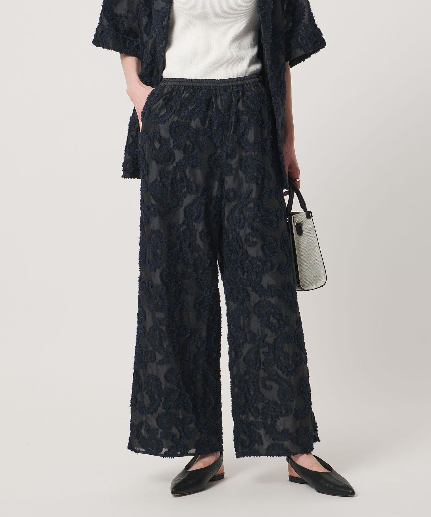 【SALE／30%OFF】UNITED ARROWS カット ジャガード ストレート パンツ -ウォッシャブル- ユナイテッドアローズ パンツ その他のパンツ ネイビー【送料無料】