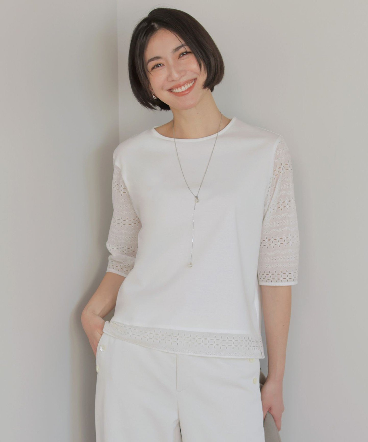 J.PRESS 【一枚で着映え】スムースジャージー 刺繍 カットソー ジェイプレス トップス カットソー・Tシャツ ブルー グレー ホワイト イエロー
