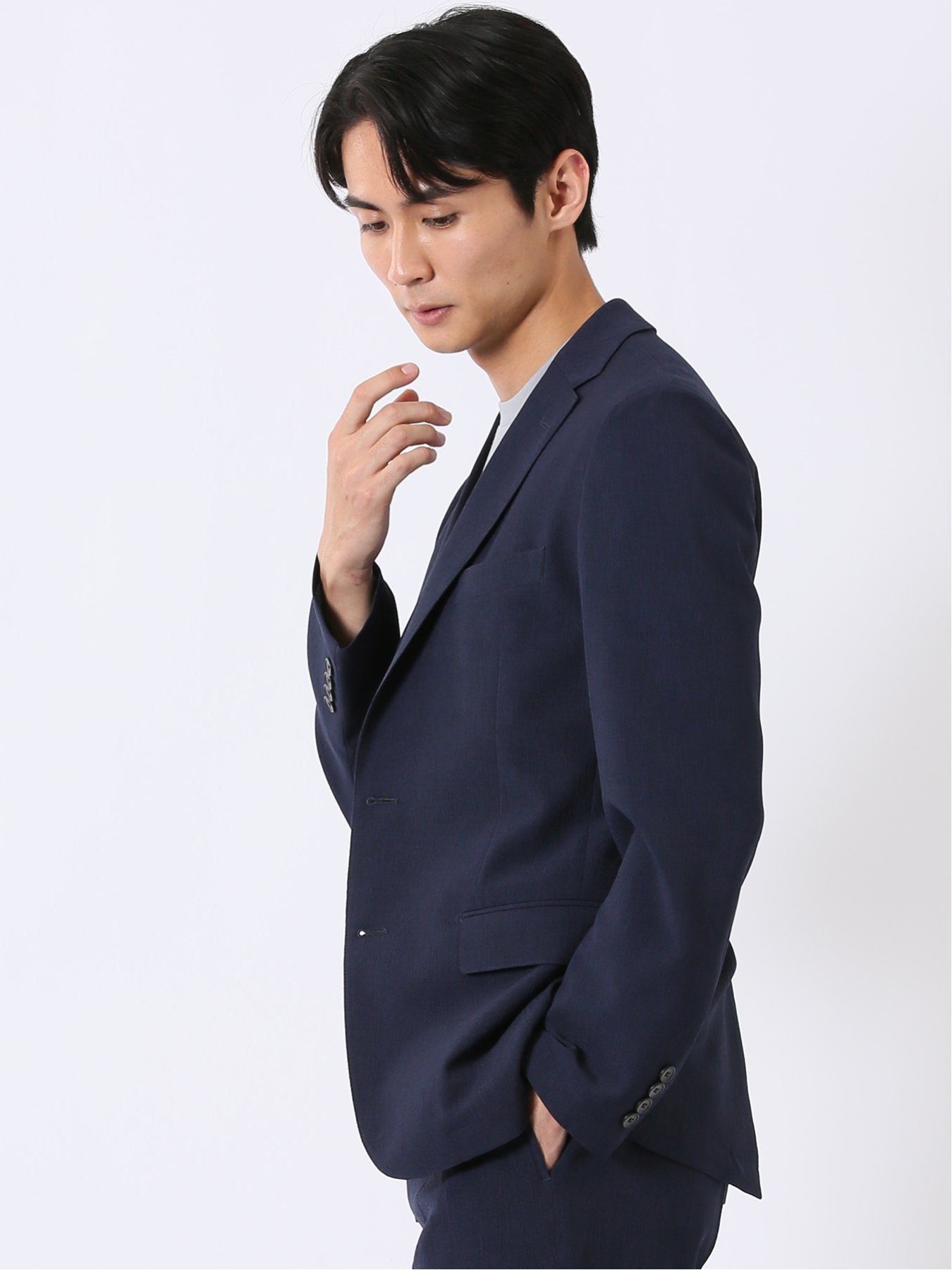 【SALE／10%OFF】TAKA-Q リネン調 スリムフィット 2ボタン ジャケット 紺(セットアップ可能) タカキュー スーツ・フォーマル スーツジャケット ネイビー【送料無料】