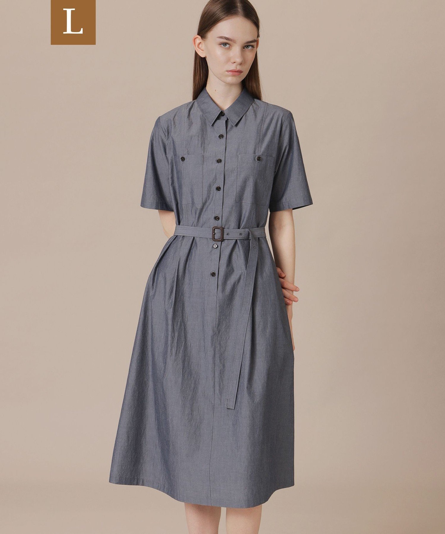 MACKINTOSH LONDON　(L Size) 【L】ハイカウントエンザイムシャツワンピース マッキントッシュ ロンドン ワンピース・ドレス ワンピース ベージュ グレー【送料無料】