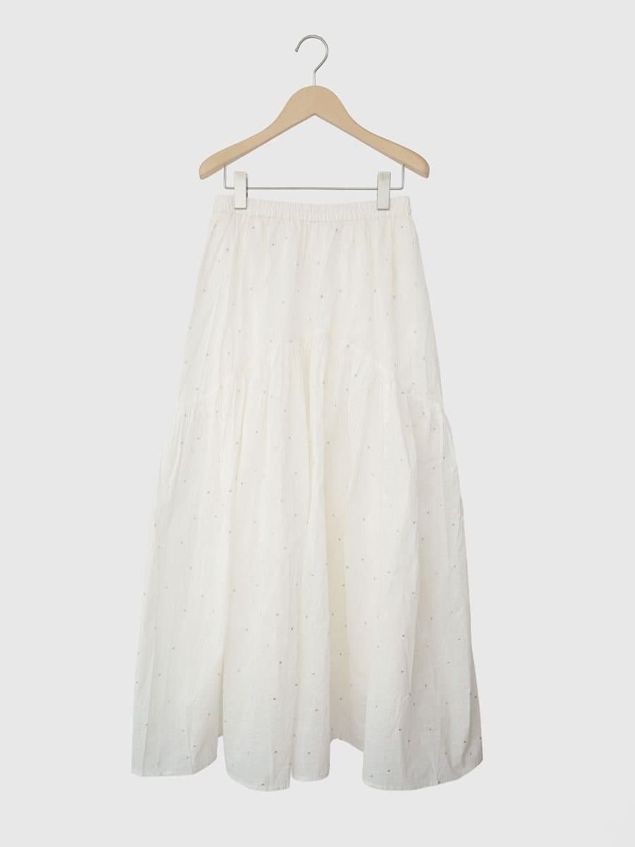 . Square dot gather skirt ラシュッド スカート ロング・マキシスカート ブラック ホワイト
