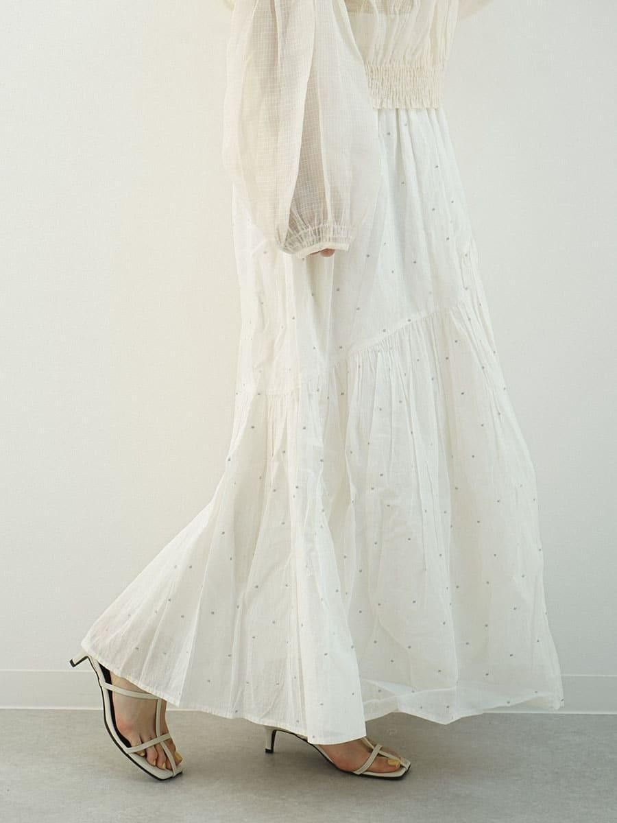 . Square dot gather skirt ラシュッド スカート ロング・マキシスカート ブラック ホワイト