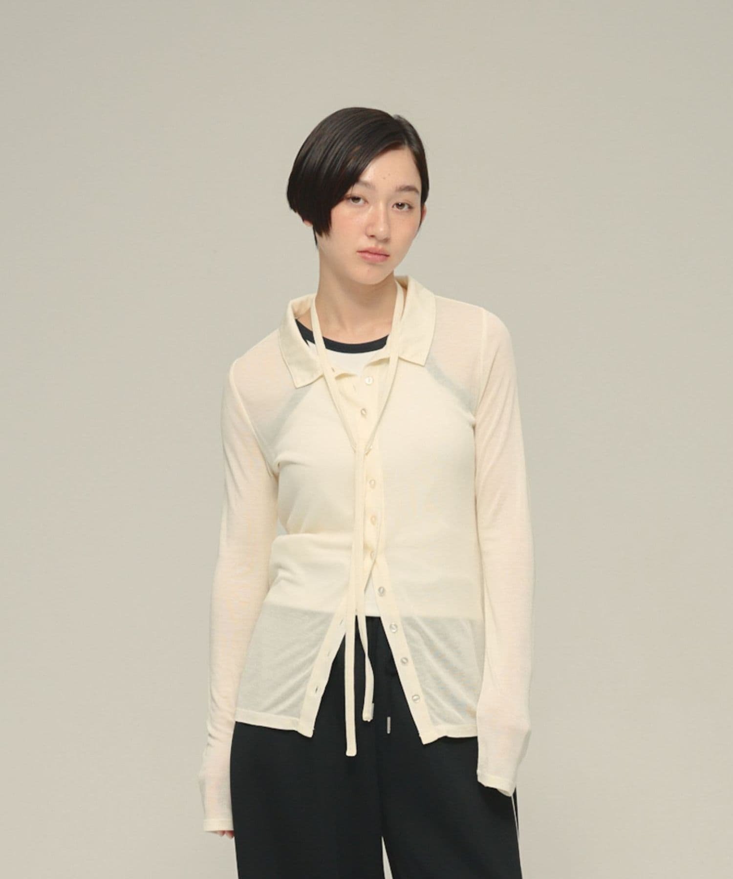 eL Tie Sheer Shirt ジーナシス トップス シャツ・ブラウス ホワイト ブラック