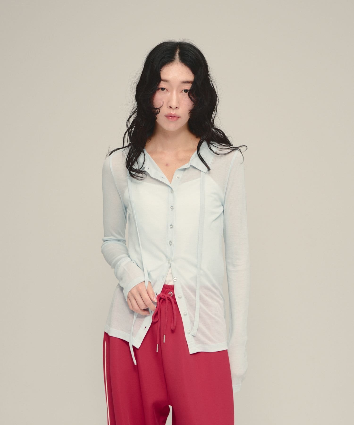 eL Tie Sheer Shirt ジーナシス トップス シャツ・ブラウス ホワイト ブラック
