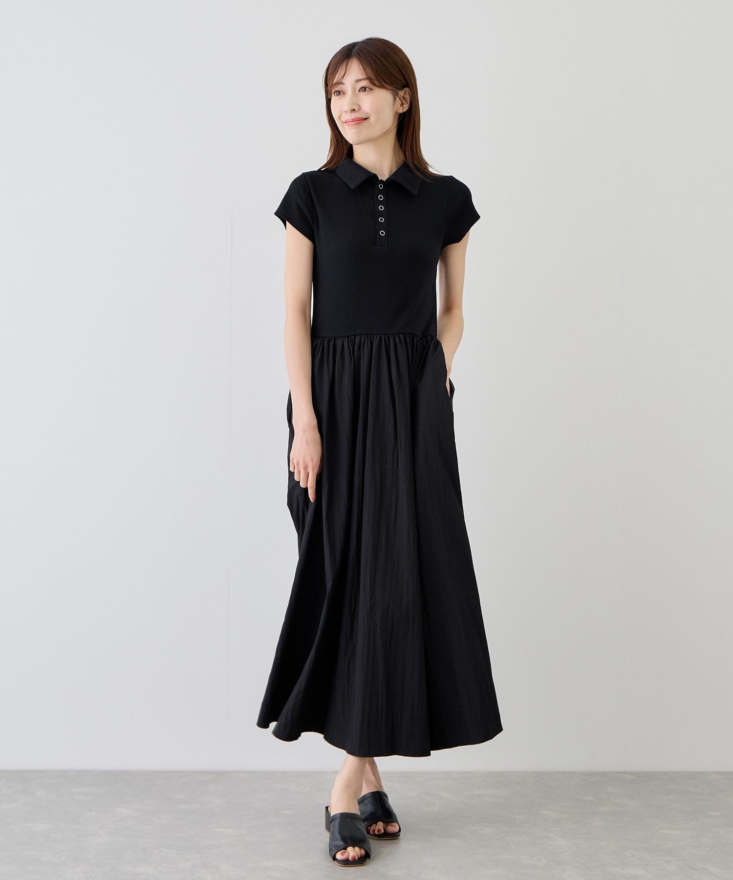 【SALE／20%OFF】JAYRO フライスポロドッキングフレアワンピース ジャイロ ワンピース・ドレス ワンピース カーキグリーン ベージュ ブラック【送料無料】