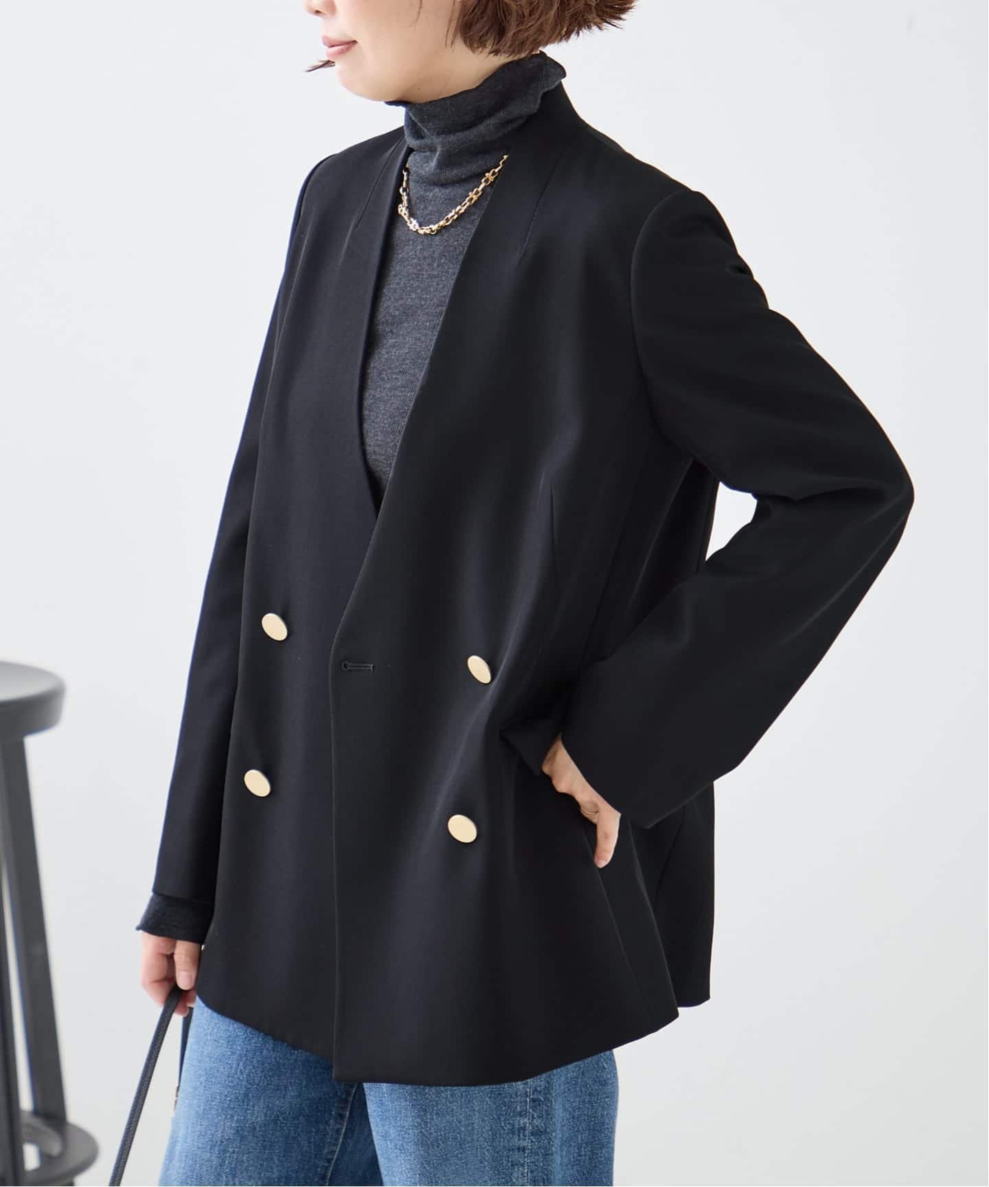 JOURNAL STANDARD L'ESSAGE 《予約》ヴィスポリギャバノーカラージャケット ジャーナルスタンダード レサージュ ジャケット・アウター ノーカラージャケット ブラック