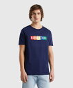 BENETTON (UNITED COLORS OF BENETTON.) (M)ロゴデザイン半袖Tシャツ・カットソー ベネトン(ユナイテッド カラーズ オブ ベネトン) トップス カットソー・Tシャツ ネイビー ホワイト