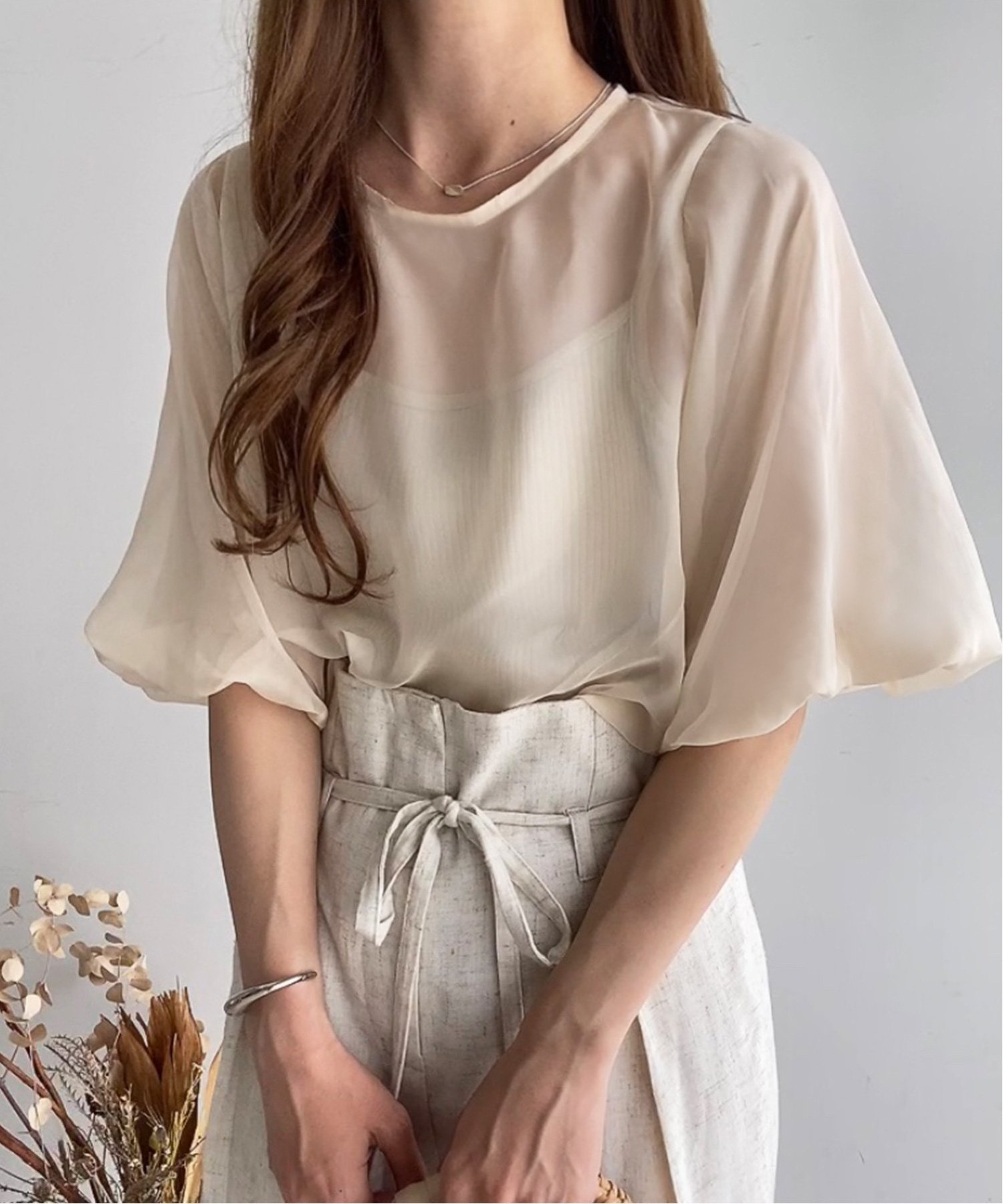 【SALE／66%OFF】JUNOAH FILLOU ハーフスリーブブラウス ジュノア トップス シャツ・ブラウス ブラウン..