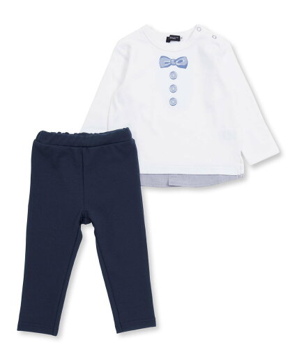 BeBe 蝶ネクタイプリント長袖Tシャツ+パンツセット(80~90cm) ベベ オンライン ストア マタニティウェア・ベビー用品 ベビーギフト ホワイト グリーン【送料無料】 BeBe 蝶ネクタイプリント長袖Tシャツ+パンツセット(80~90cm) ベベ オンライン ストア マタニティウェア・ベビー用品 ベビーギフト ホワイト グリーン【送料無料】