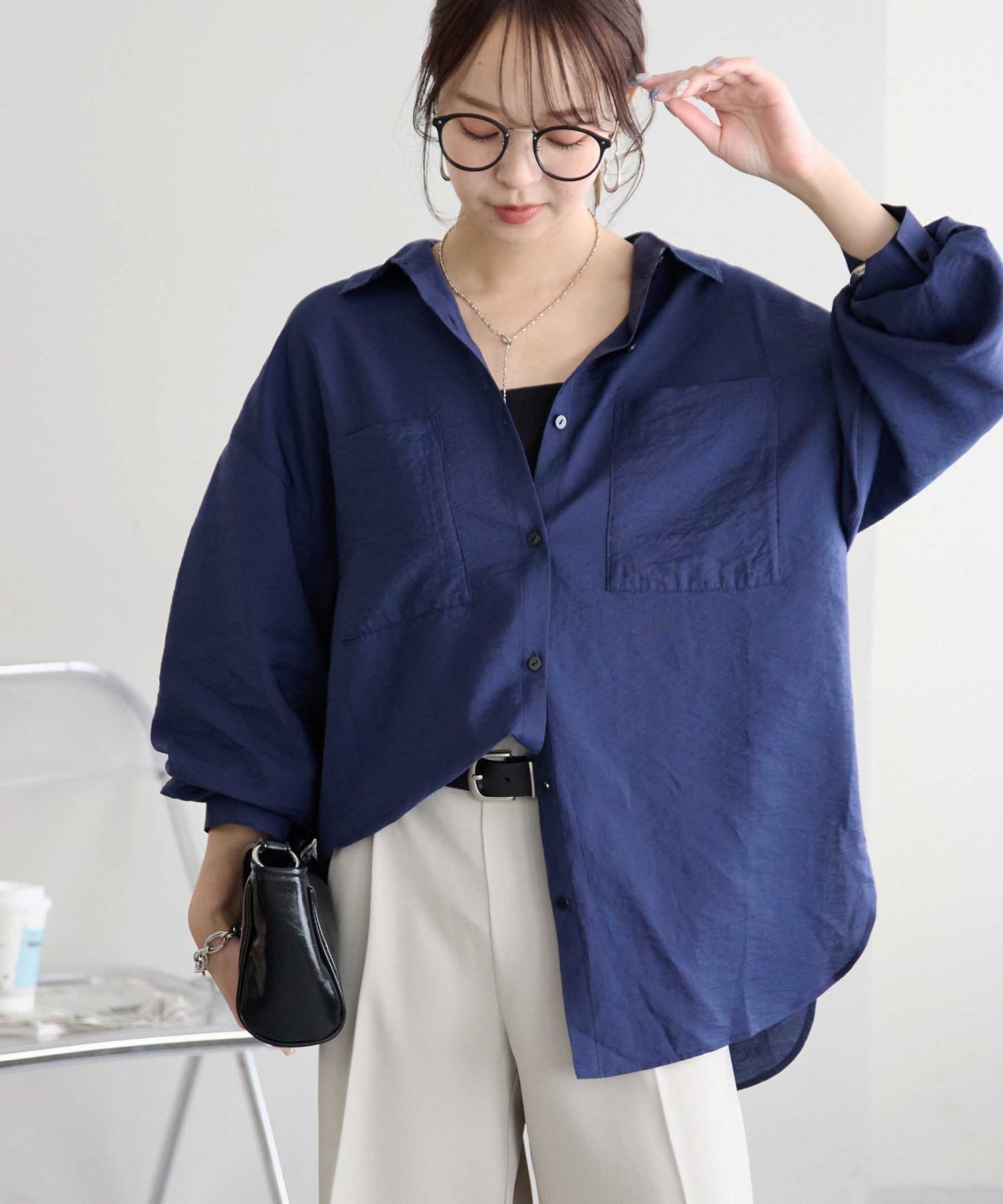 シーマリー cccmalie 長袖シアーシャツ　ネイビー シーマリー cccmalie 長袖シアーシャツ ネイビー 2025年最新