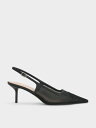 CHARLES & KEITH メッシュ&レース ポインテッドトゥスリングバックパンプス チャールズアンドキース シューズ・靴 パンプス シルバー【送料無料】