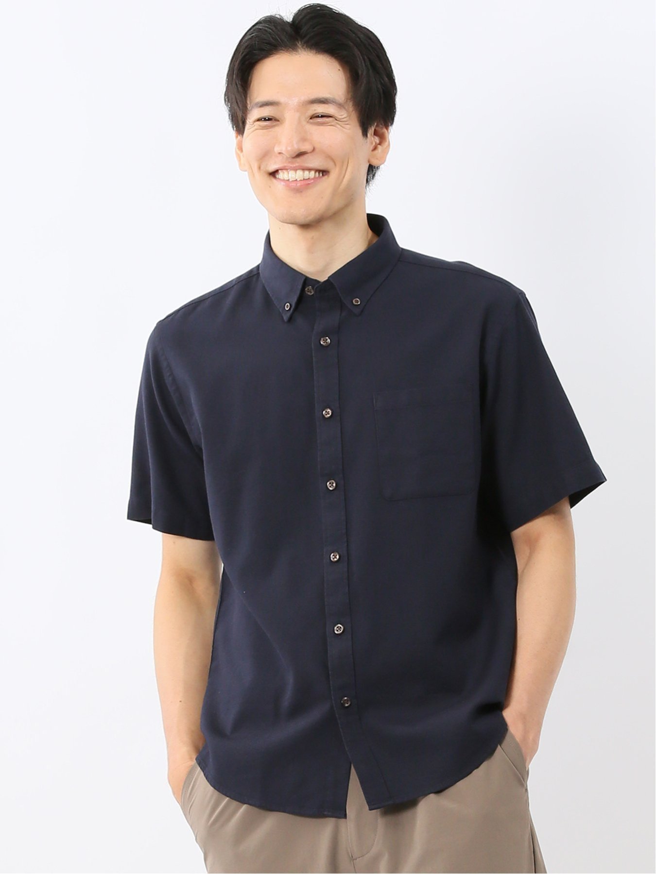 m.f.editorial 綿100 ドビー ボタンダウン半袖シャツ タカキュー トップス シャツ・ブラウス ネイビー ホワイト