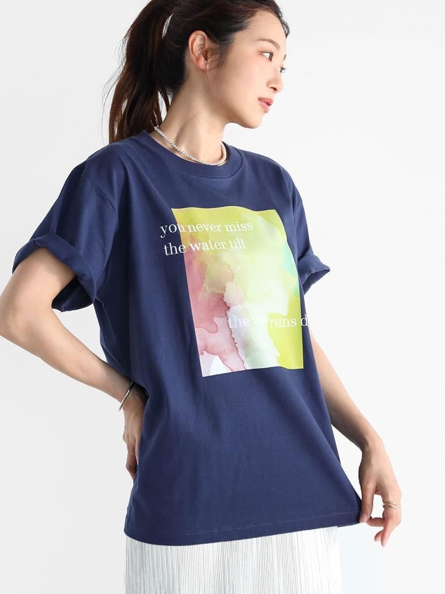 Vin 水彩アートTシャツ ヴァン トップス カットソー・Tシャツ ネイビー ブラック ホワイト