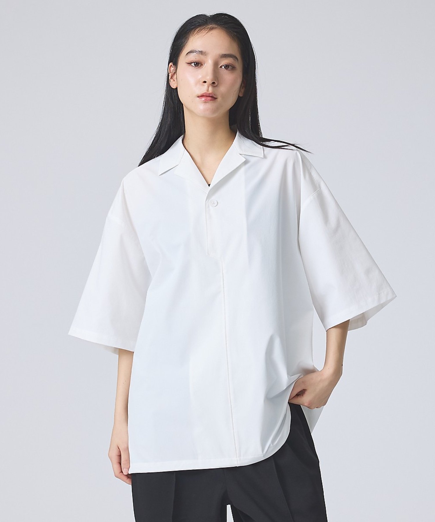 【SALE／30%OFF】ABAHOUSE LASTWORD 【FORTUNA /フォルトゥナ】ECOTEC OpenCollarPO-Shi アバハウス トップス シャツ・ブラウス ブラック ホワイト【送料無料】