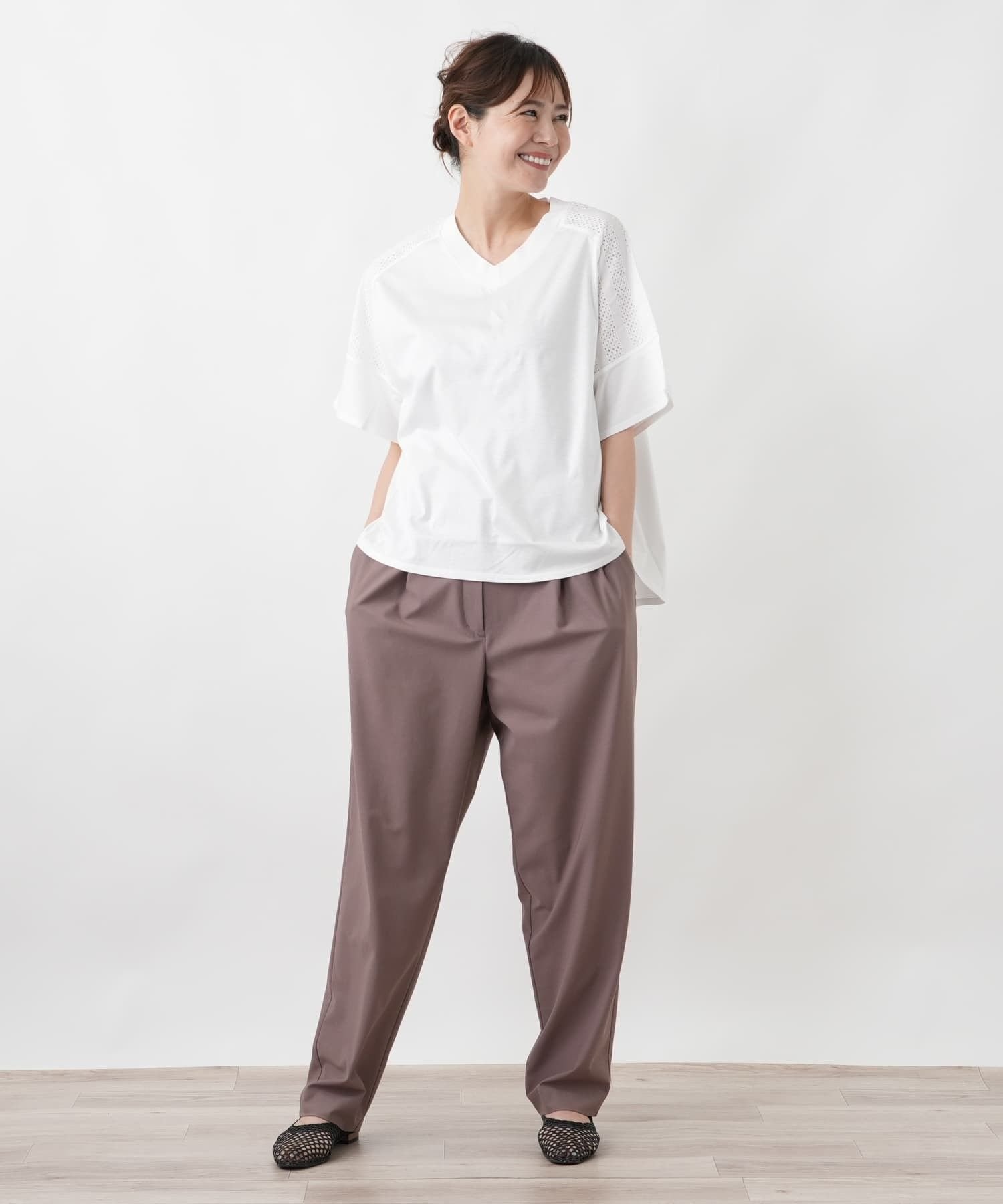 Leilian PLUS HOUSE ヨークレースジャージプルオーバー【SORAGE】 レリアン プラスハウス トップス カットソー・Tシャツ ホワイト ネイビー