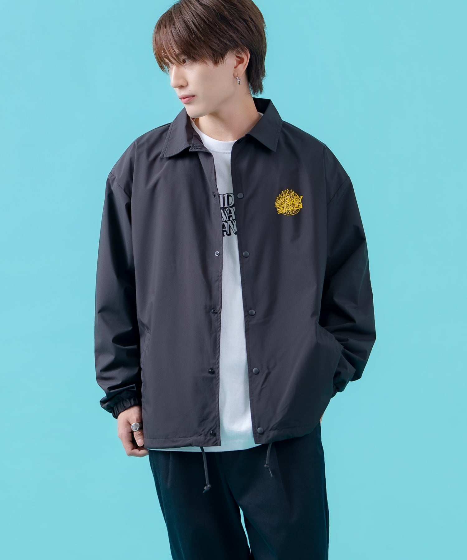 【SALE／10%OFF】SIDEWAY STANCE SIDEWAY STANCE サイドウェイスタンス ファイヤーサークルロゴ コーチジャケット インプローブス ジャケット・アウター ナイロンジャケット ブラック グレー【送料無料】