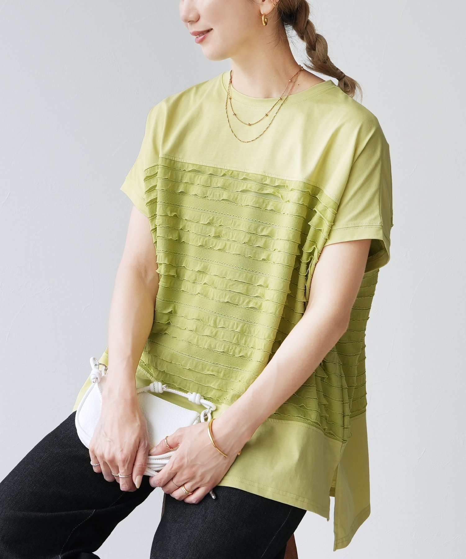 reca フリル切り替えワイドプルオーバー(on6643572) reca レカ レカ トップス カットソー・Tシャツ ブラック ホワイト