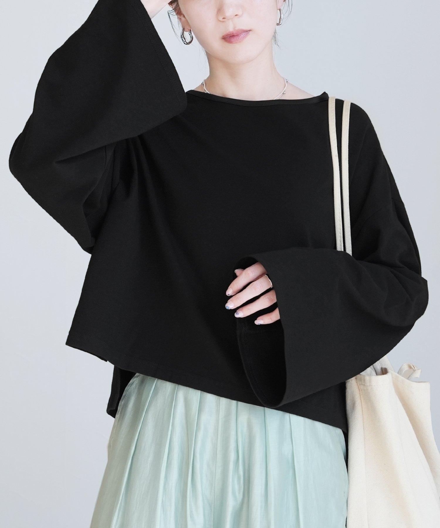 reca 無地BIG長袖Tシャツ ショート丈(bel-pb-0016) reca レカ レカ トップス カットソー・Tシャツ グリーン ブラック ホワイト
