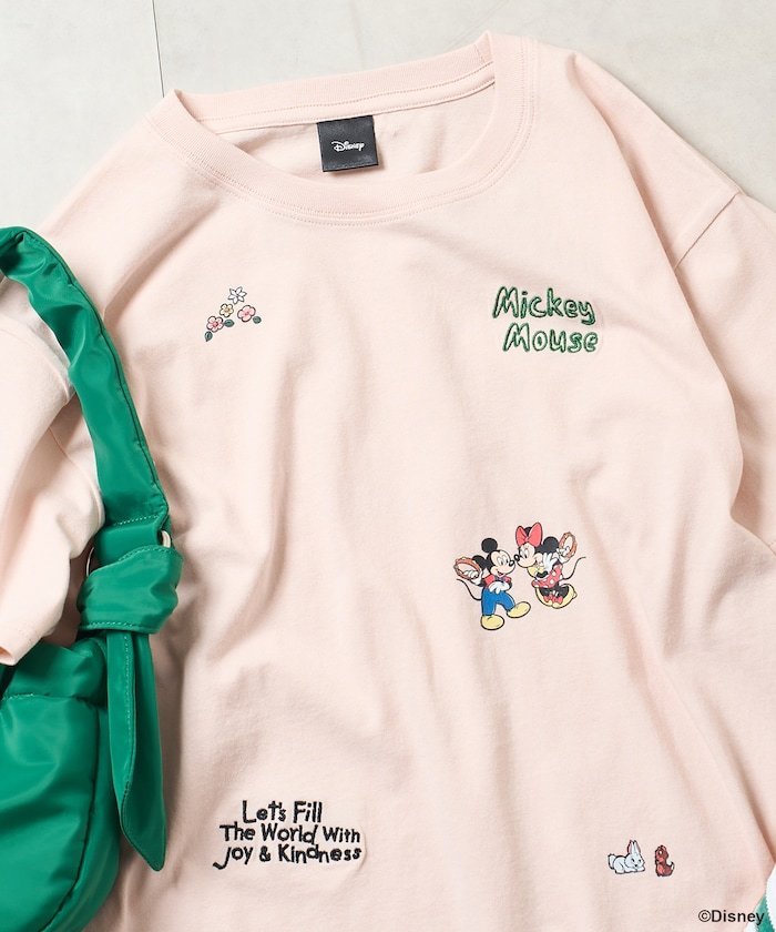 【MICKEY MOUSE】レトロ総柄 刺繍 Tシャツ フリークスストア トップス カットソー・Tシャツ ホワイト グレー ピンク