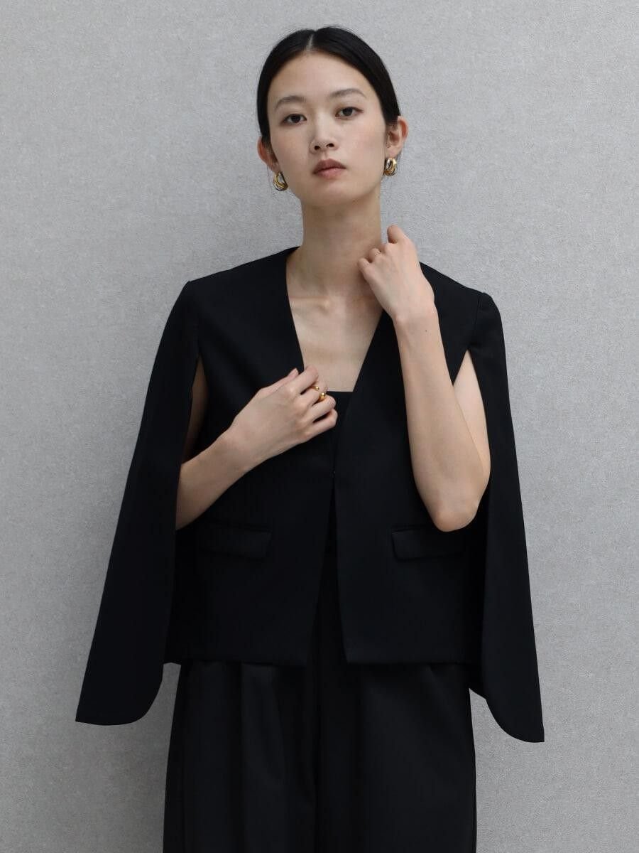 resil ケープスリーブショートジャケット ラシュッド ジャケット・アウター ノーカラージャケット ブラック