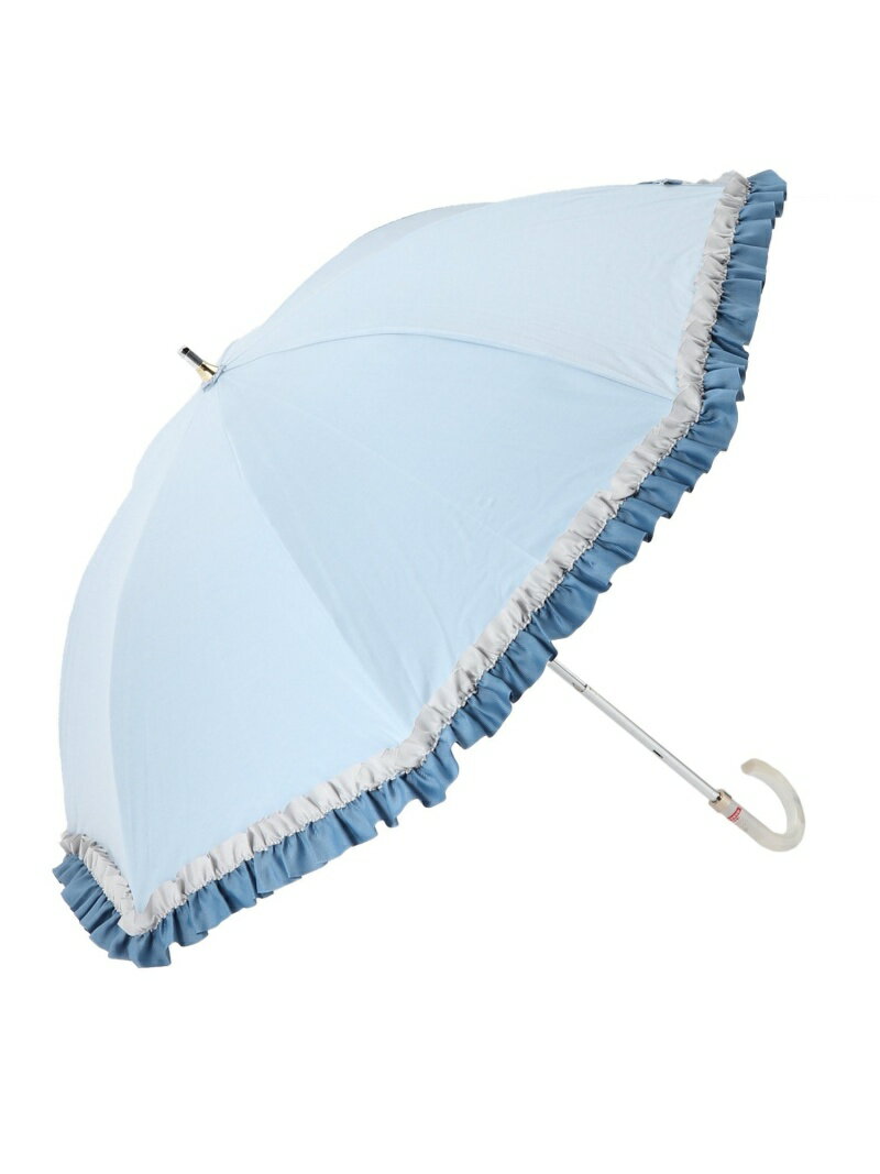 【SALE／20%OFF】LANVIN en Bleu LANVIN en Bleu(ランバン オン ブルー) 晴雨兼用日傘/一級遮光/遮熱/UV/グログランフリル 長傘 ムーンバット ファッション雑貨 傘・長傘 ブラック ブルー グレー ベージュ【送料無料】のサムネイル