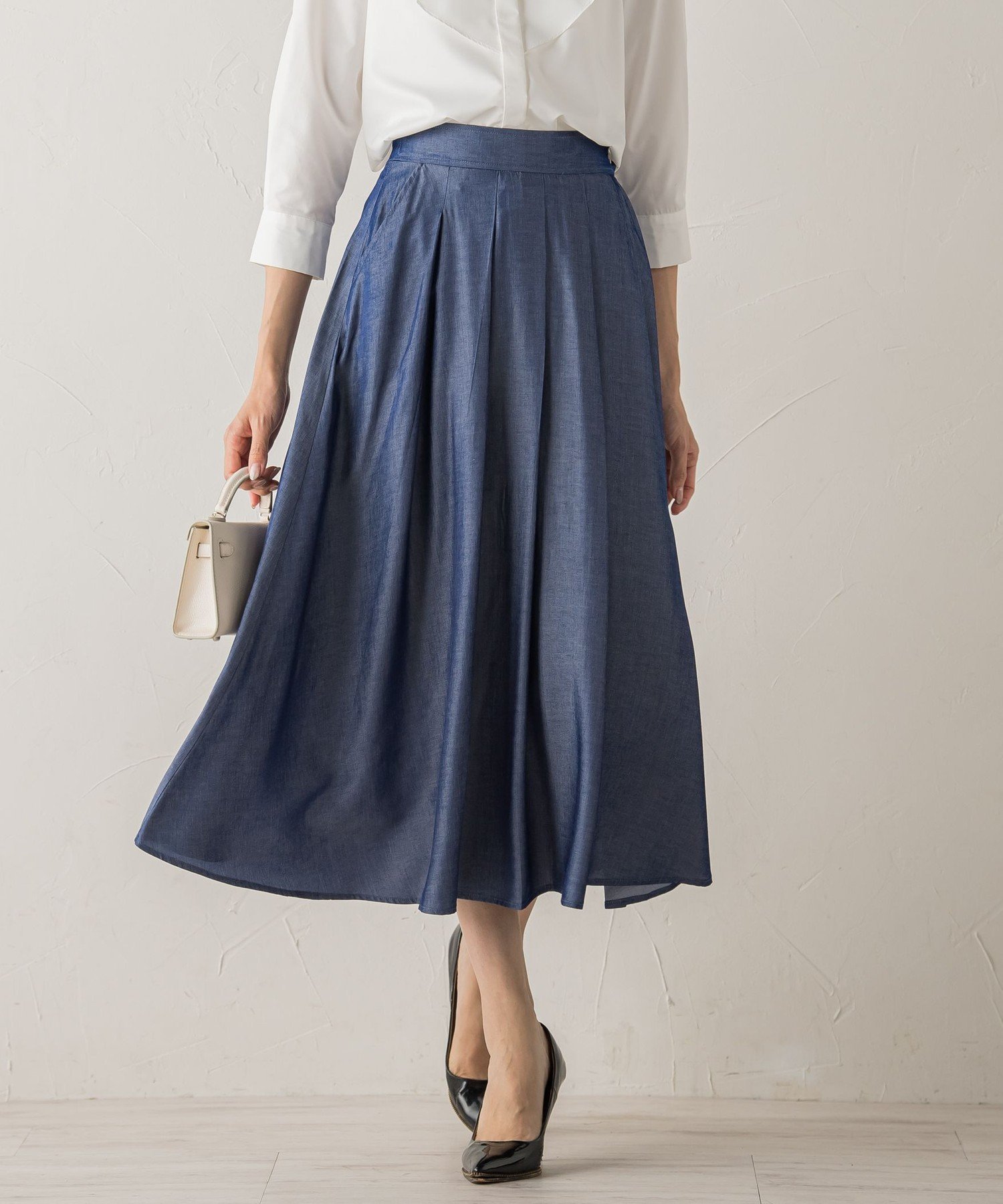 【SALE／50%OFF】ketty テンセルデニムライクタックフレアスカート ≪手洗い可能 / セットアップ対応≫ ケティ スカート その他のスカート ネイビー ブラック ブルー ベージュ【送料無料】のサムネイル