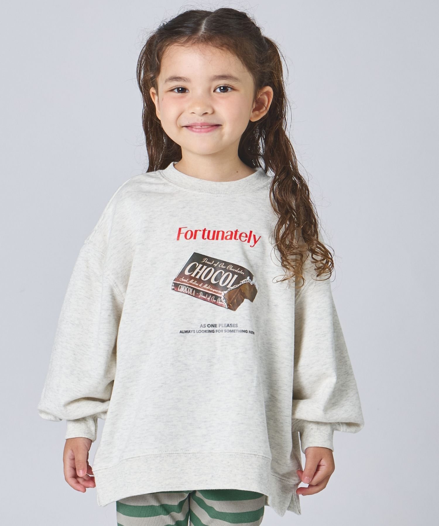 pairmanon 【サラッとスウェット】ユニセックスレトロチョコレートプリント 裏毛トレーナー ペアマノン トップス スウェット・トレーナー ピンク ブラウン