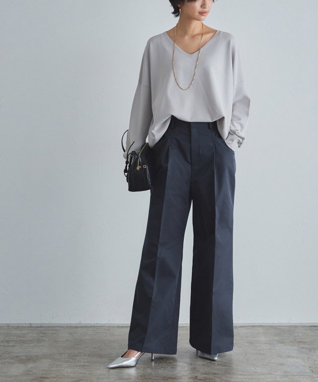 RASW [RASW]エステルツイルハイウエストワイドパンツ ピエロ パンツ その他のパンツ ベージュ ネイビー