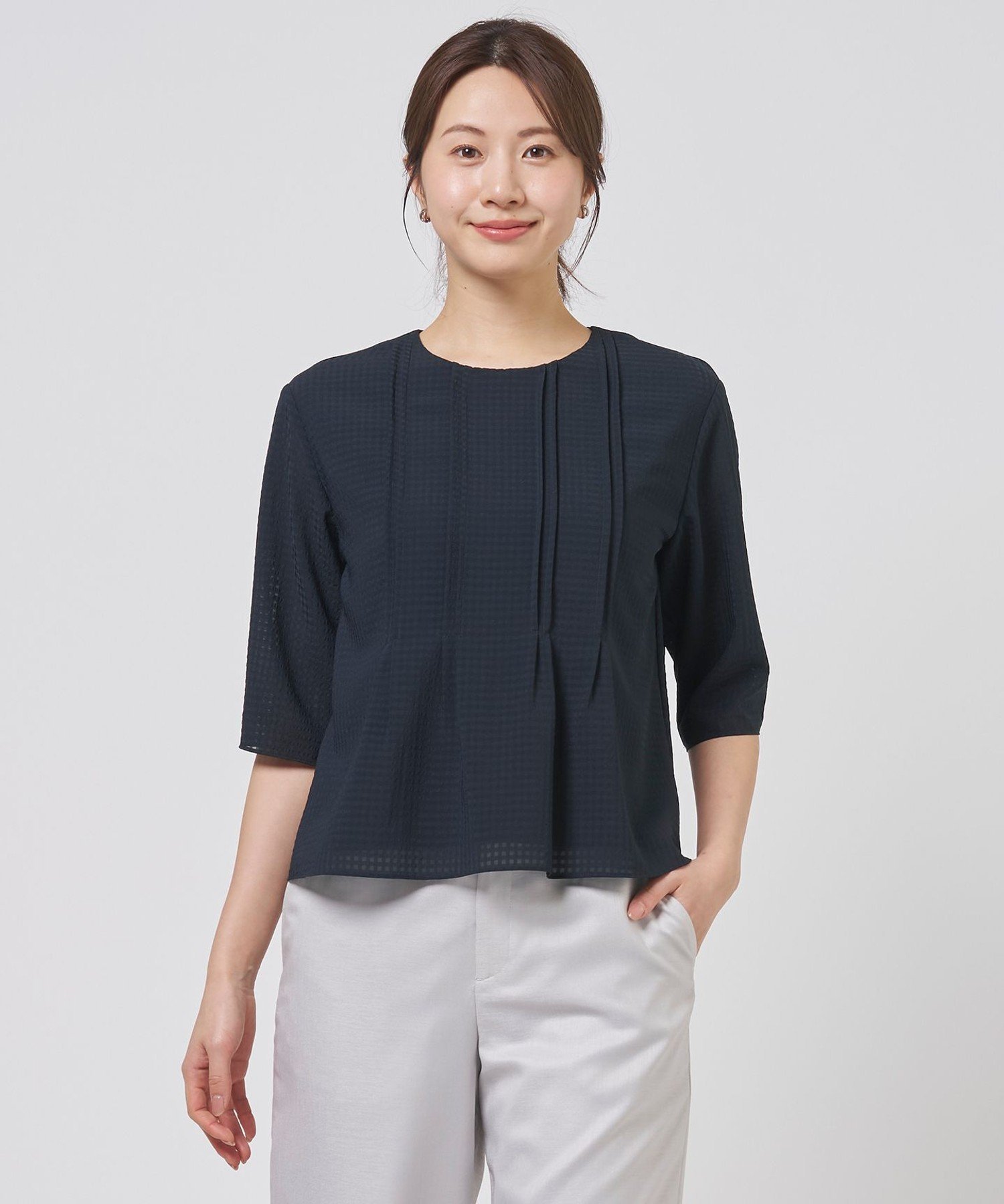 J.PRESS シアーブロックチェック カットソー ジェイプレス トップス カットソー・Tシャツ グレー ネイビー