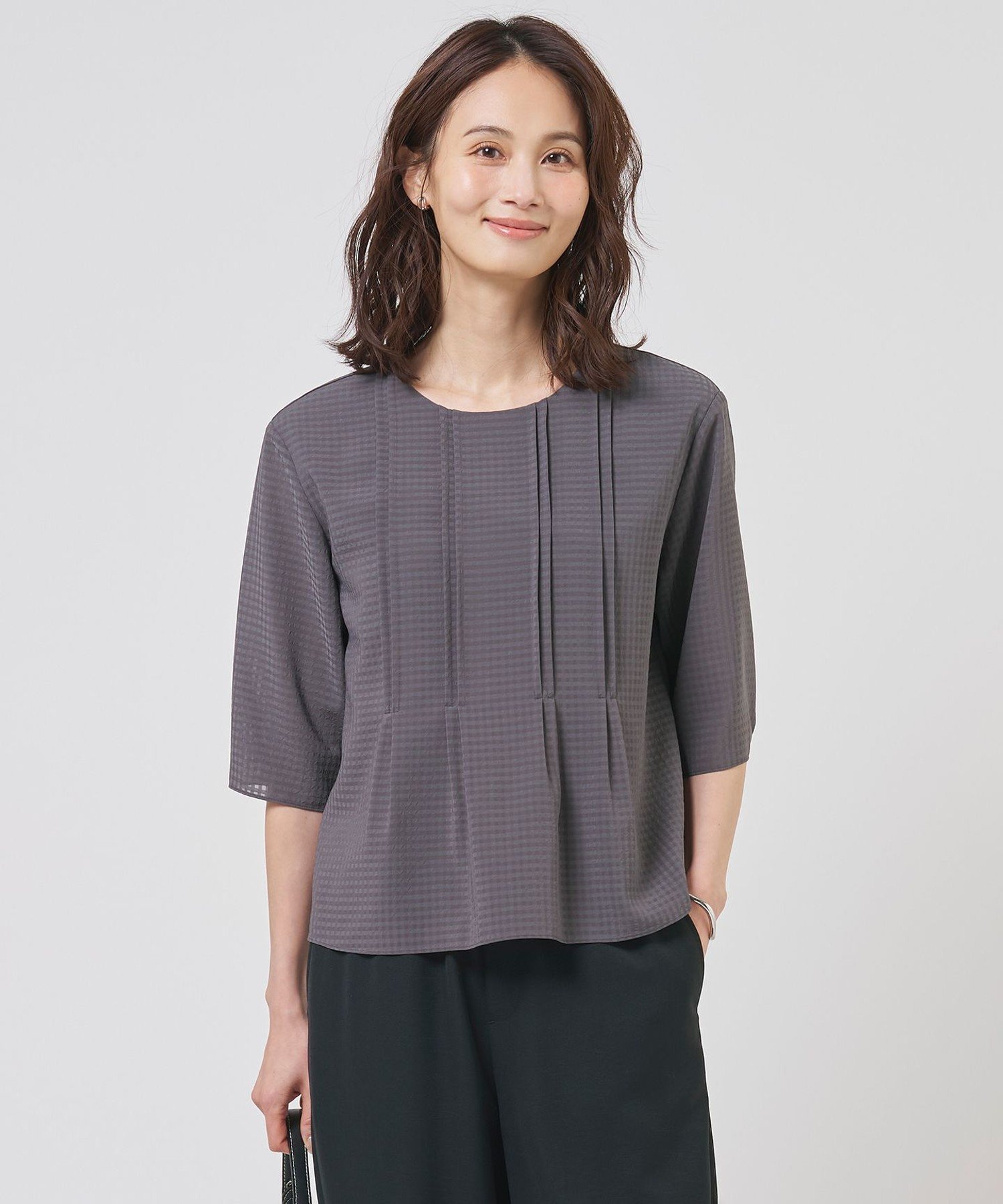 J.PRESS シアーブロックチェック カットソー ジェイプレス トップス カットソー・Tシャツ グレー ネイビー
