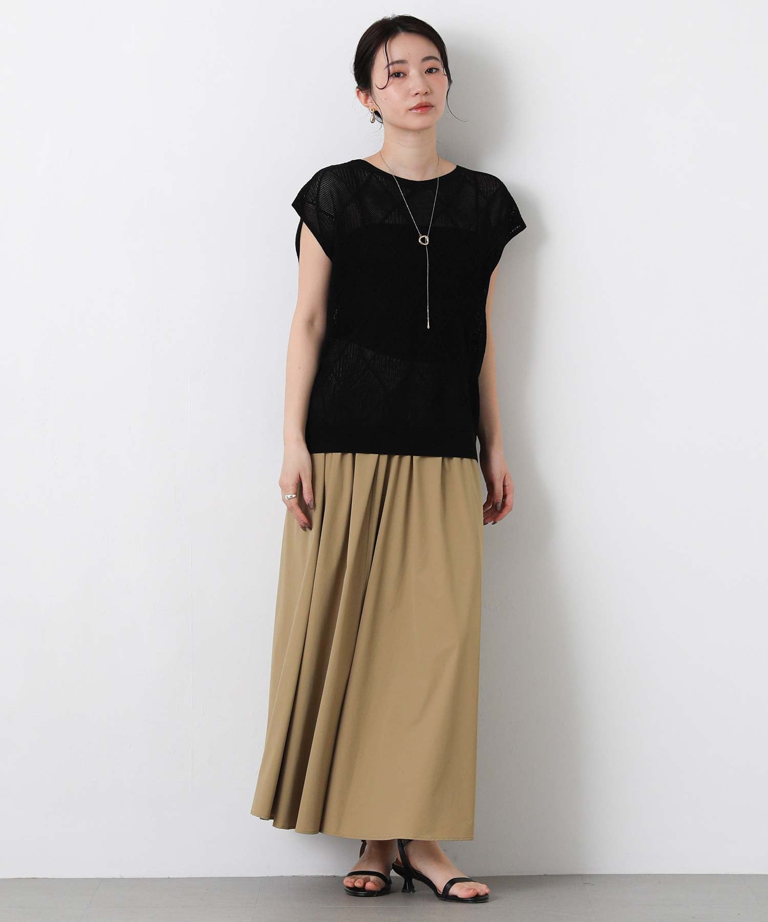 Gready Brilliant/(W)2_Coダイヤ柄スカシFR グレディブリリアン トップス ニット レッド ブラック