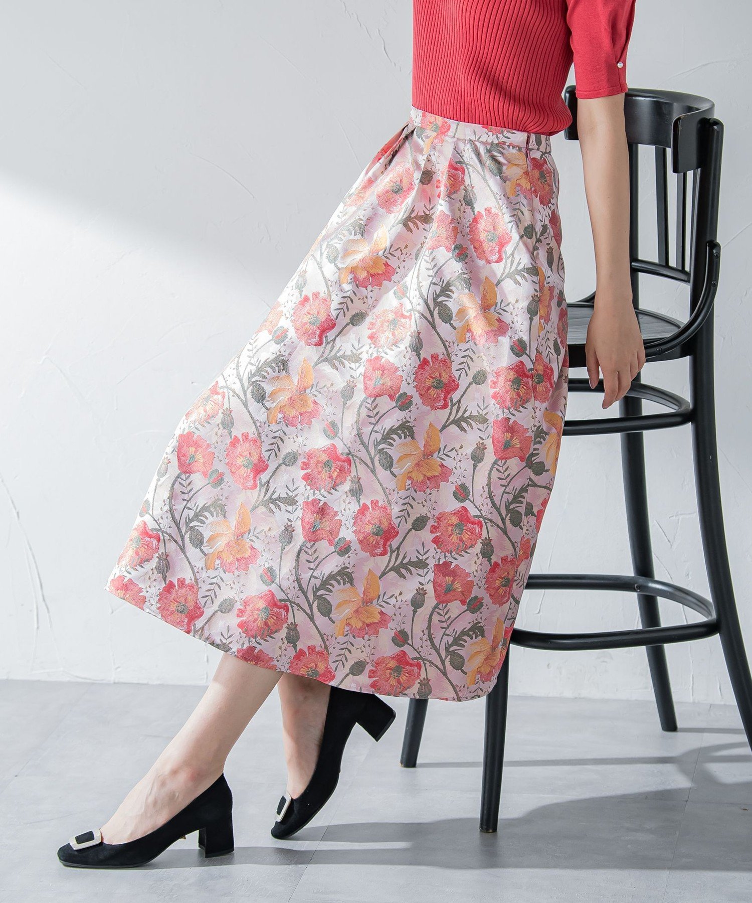 【SALE／60%OFF】ketty 【選べる2丈シリーズ】フラワージャガードタックスカート ケティ スカート その他のスカート ピンク ブラック イエロー グレー【送料無料】のサムネイル