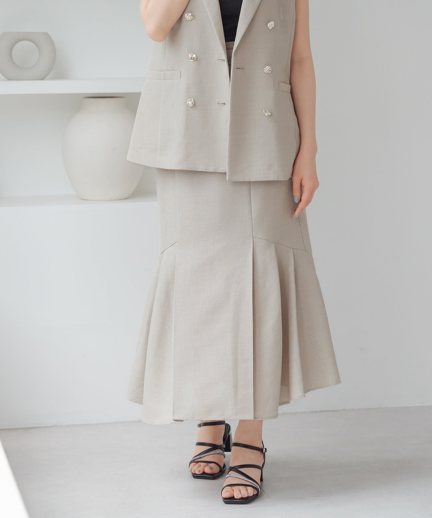 【SALE／50%OFF】MISCH MASCH 2025春夏新作 麻調メッシュマーメイドスカート ミッシュマッシュ スカート その他のスカート ベージュ ブラック【送料無料】のサムネイル