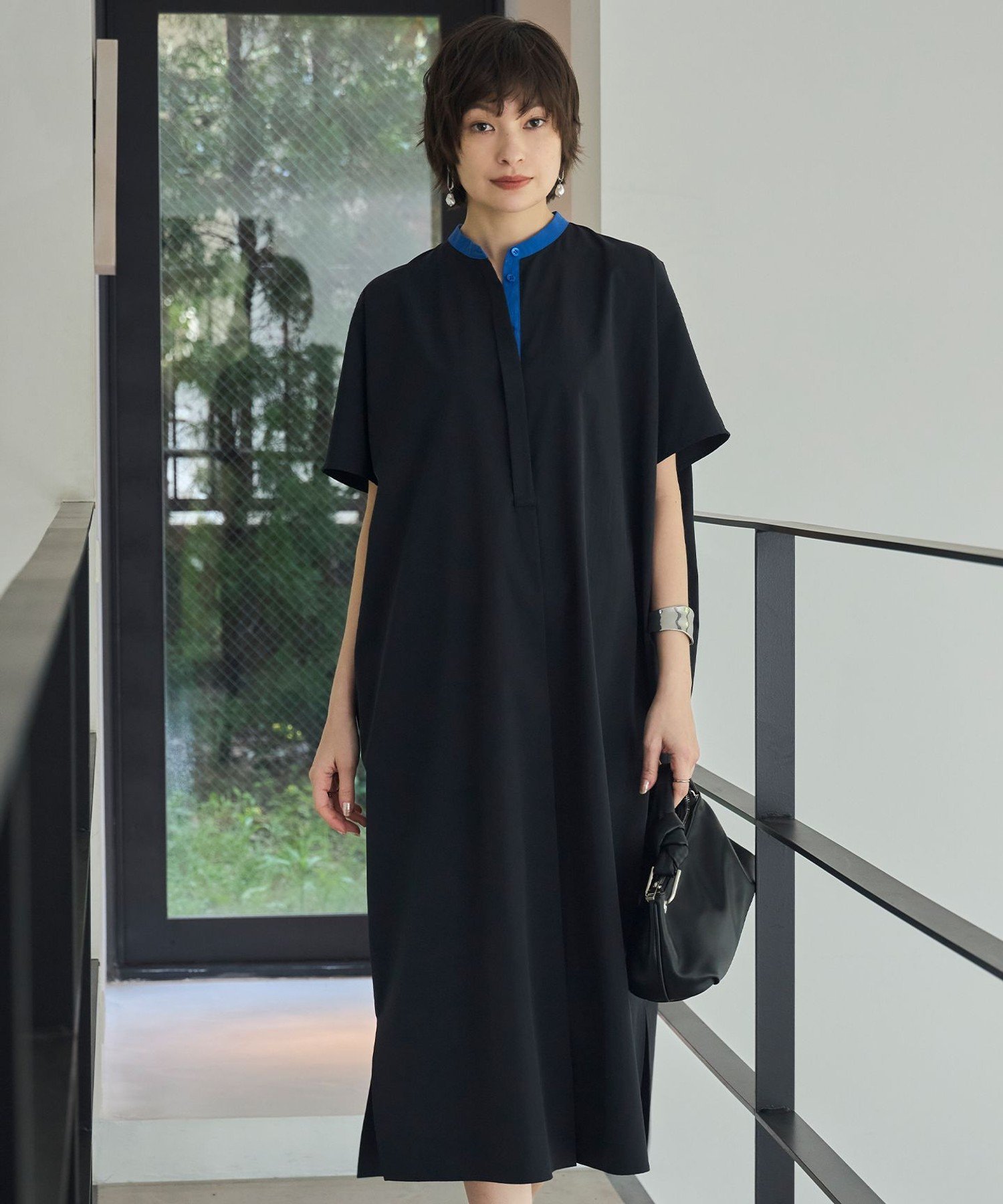 ICB L 【接触冷感・UVカット・洗える】RENUソフトタイプライター バンドカラーワンピース アイシービー..