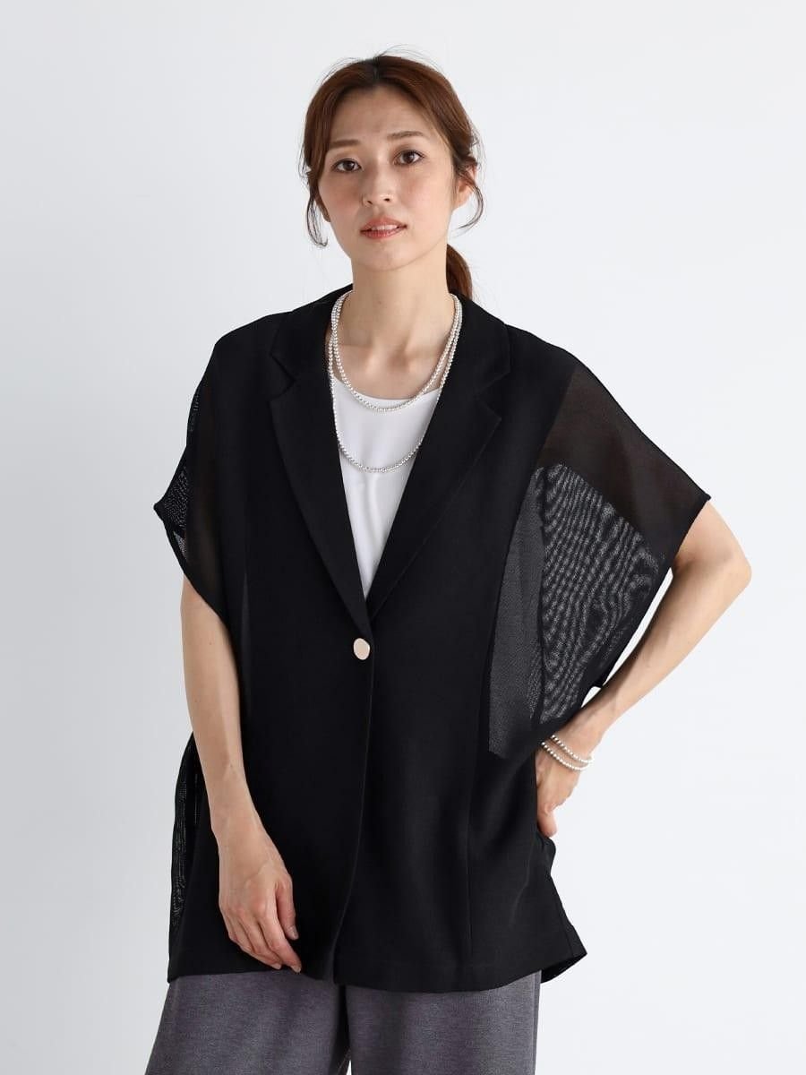 【SALE／20%OFF】CLOVE シアーメッシュ半袖ジャケット ラシュッド ジャケット・アウター テーラードジャケット・ブレザー ブラック グレー ベージュ【送料無料】のサムネイル