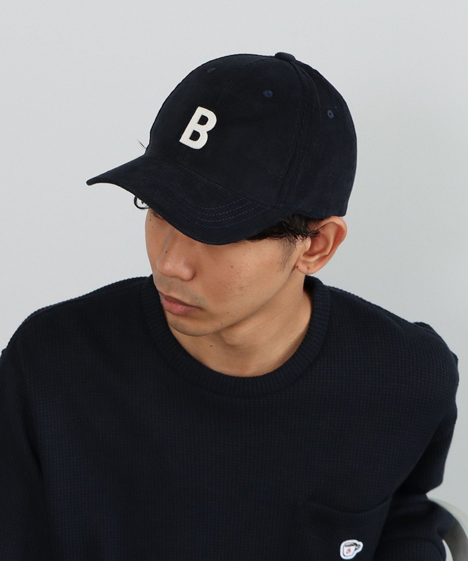 BEAMS HEART MEN BEAMS HEART / フェルト ワッペン コーデュロイ キャップ ビームス ハート 帽子 キャップ ネイビー ブラック