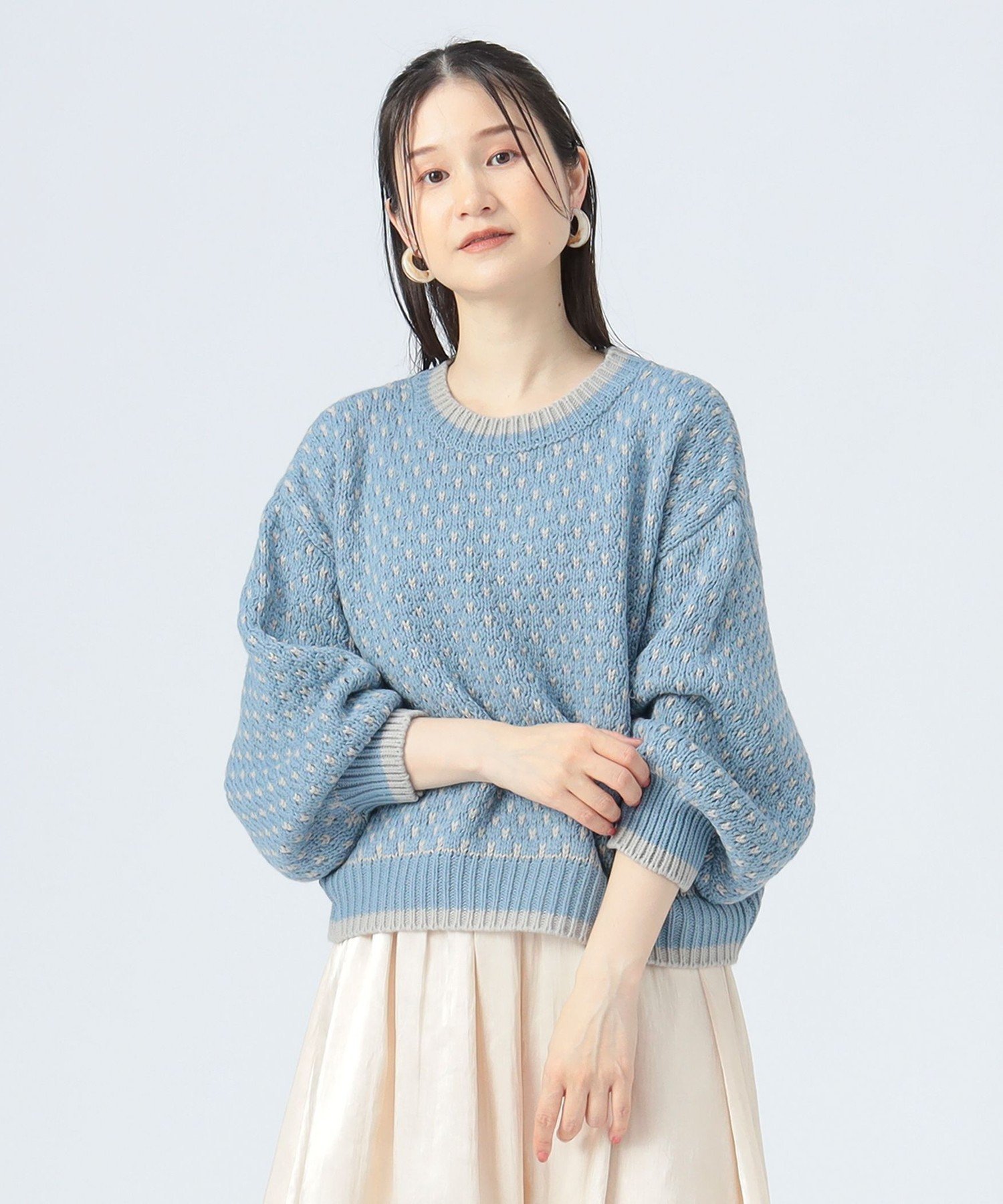 BEAMS HEART WOMEN ドット柄 ジャカード ニット ビームス ハート トップス ニット ベージュ ブラック グリーン グレー【送料無料】