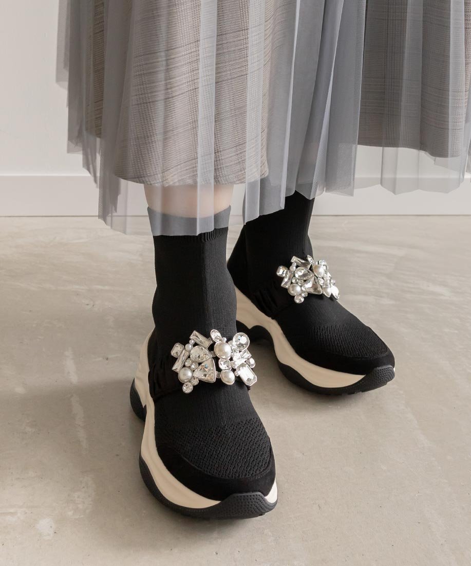 RANDA ビジュー*パールソックススニーカー ランダ シューズ・靴 スニーカー ブラック ブラウン ホワイト【送料無料】のサムネイル