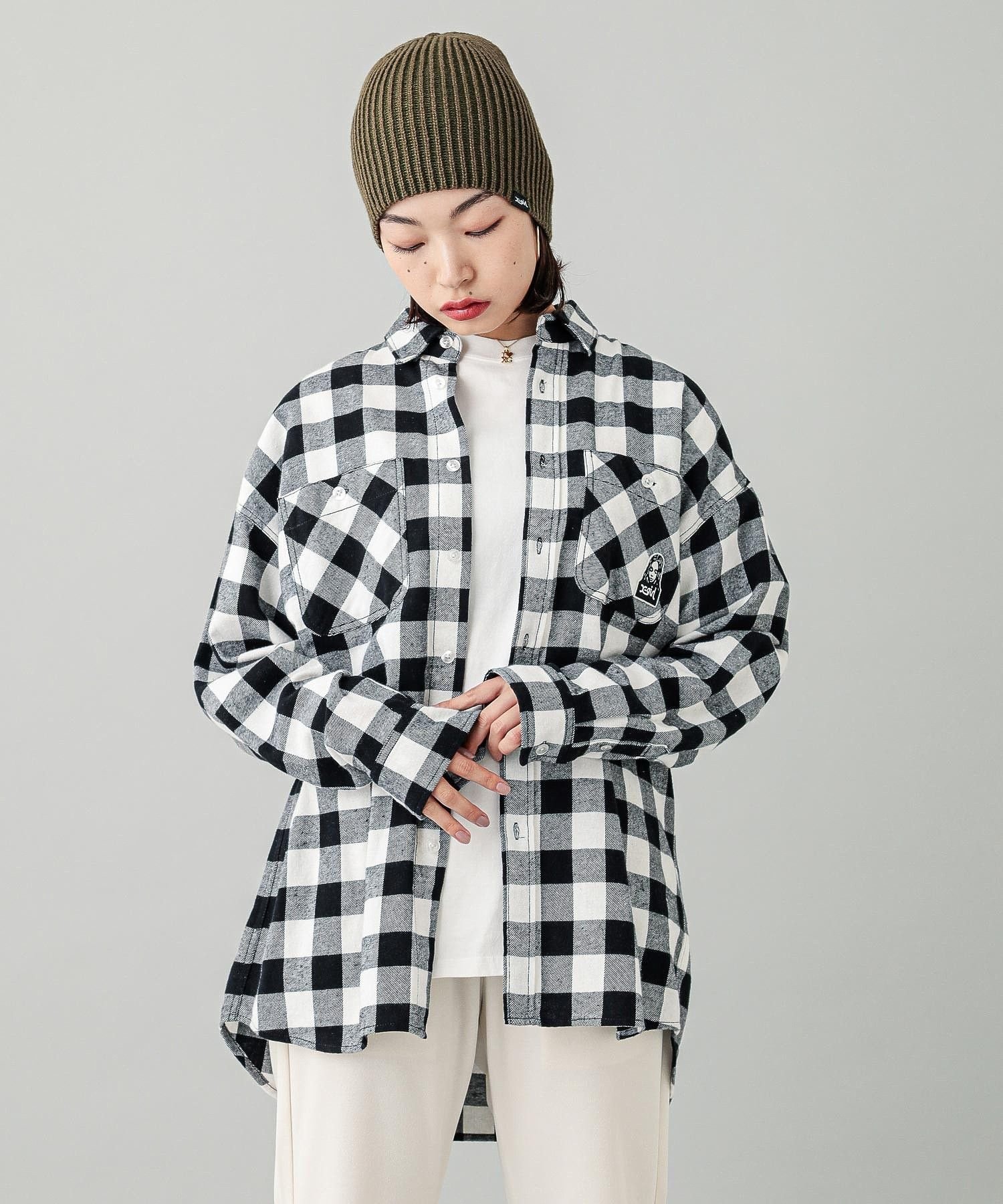 X-girl FACE PLAID L/S SHIRT エックスガール トップス シャツ・ブラウス ブルー ブラック