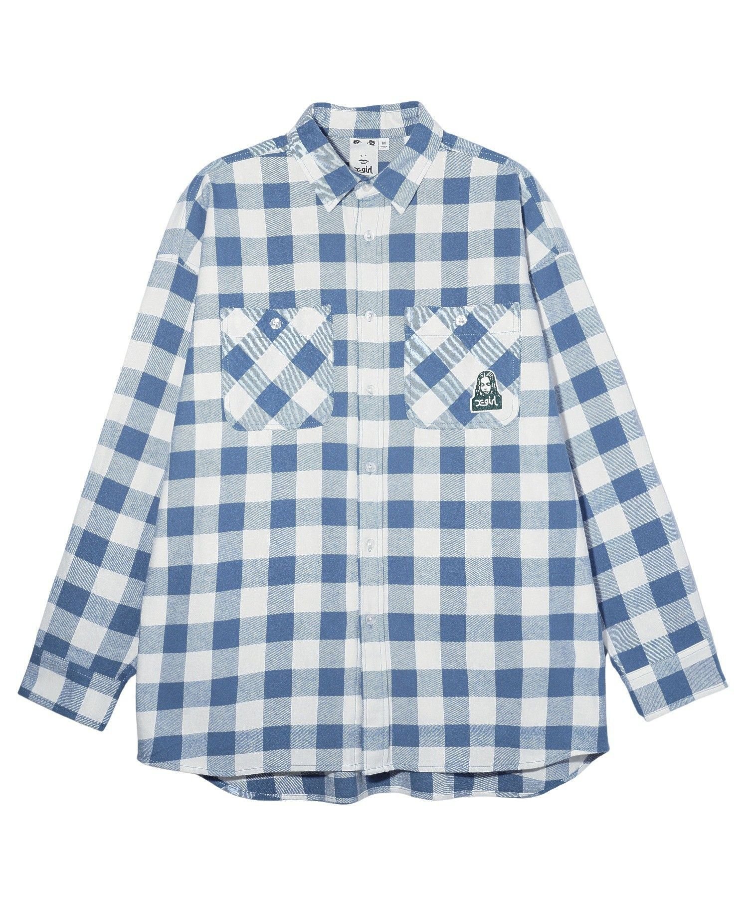 X-girl FACE PLAID L/S SHIRT エックスガール トップス シャツ・ブラウス ブルー ブラック