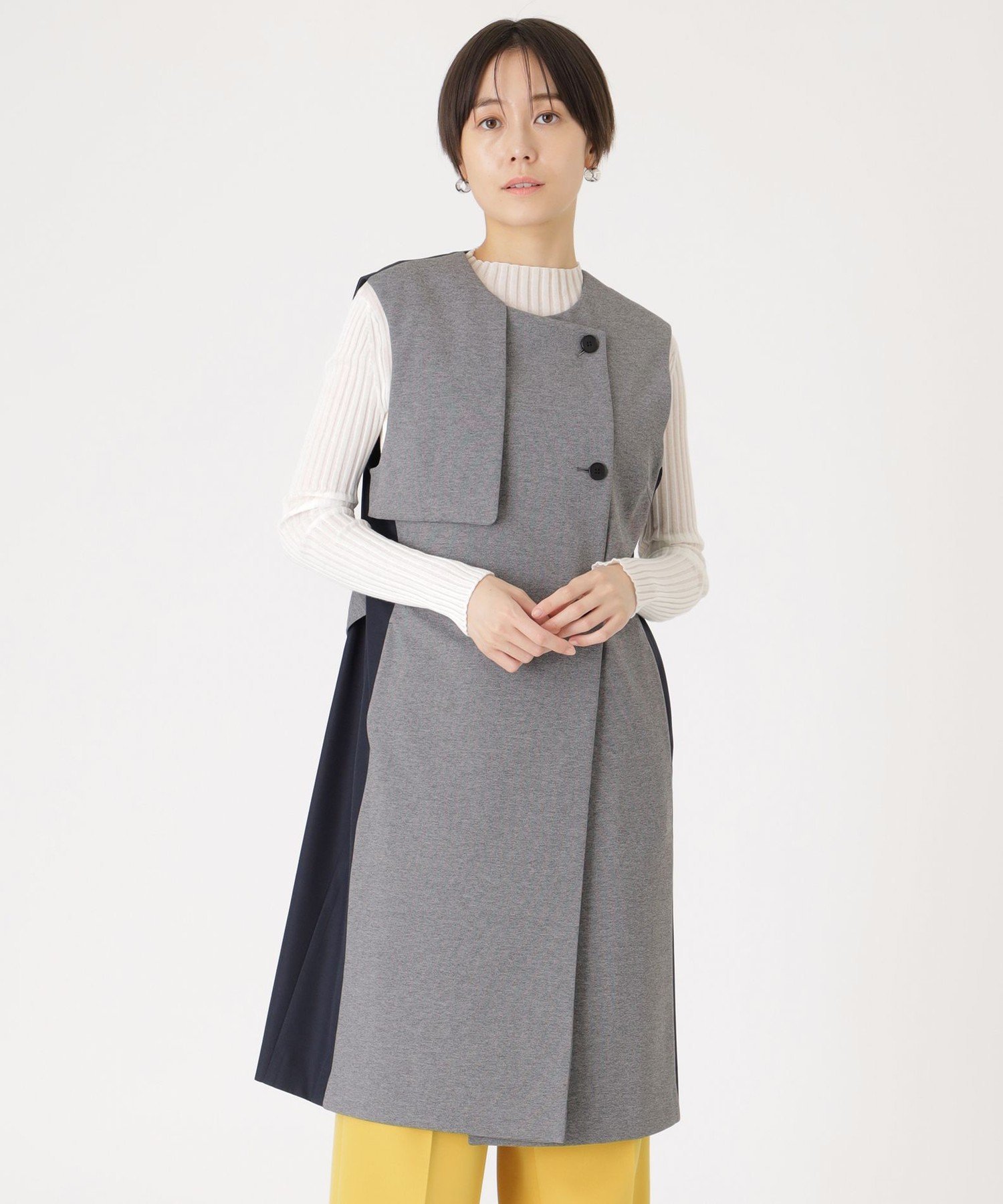 【SALE／50%OFF】CAST: 【着回し抜群】ガンパッチディテールロングジレ キャスト コロン ジャケット・..