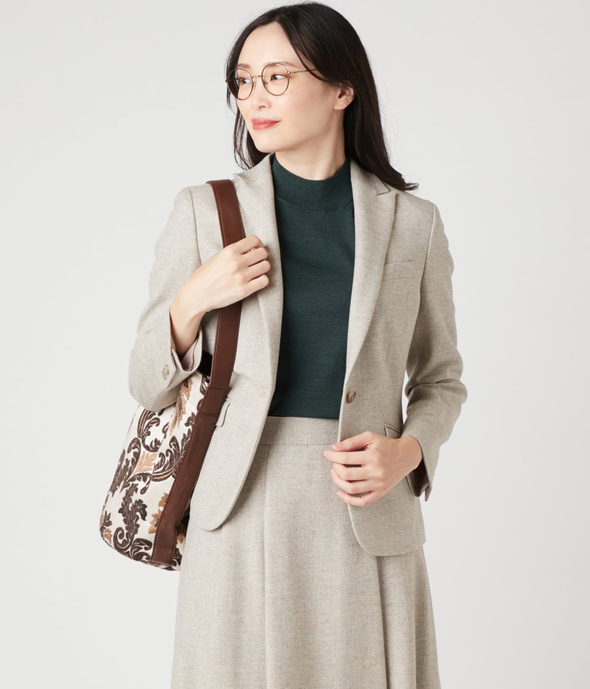 NEWYORKER WOMEN ストレッチホームスパン ピークドラペル1釦ジャケット ニューヨーカー ジャケット・アウター テーラードジャケット・ブレザー グレー ベージュ