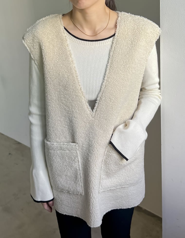 Re:EDIT ムートンボア深Vネックベスト リエディ トップス ベスト・ジレ ホワイト【送料無料】 stylife-14863858 Rakuten Fashion サンプル画像2
