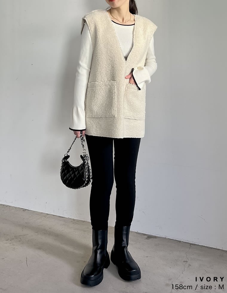 Re:EDIT ムートンボア深Vネックベスト リエディ トップス ベスト・ジレ ホワイト【送料無料】 stylife-14863858 Rakuten Fashion サンプル画像3